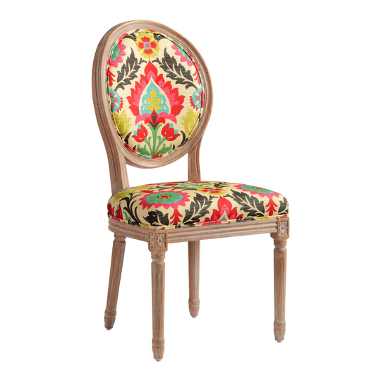 Print Round Back Paige Upholstered Dining Chair Set Of 2: Blue/Natural by World Market