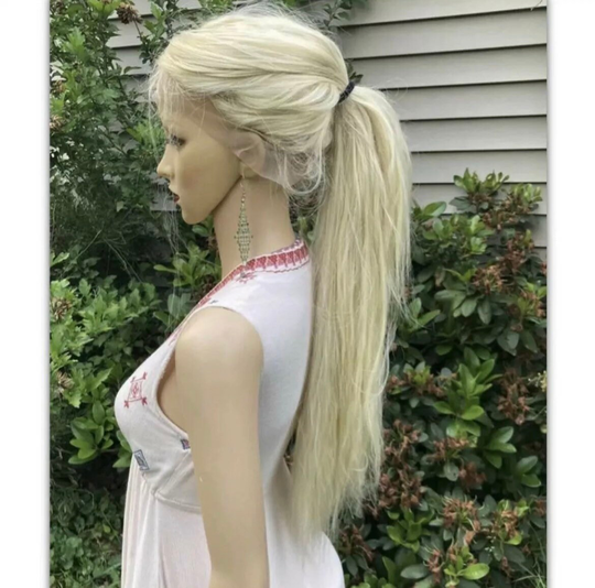 Long Blonde 613, 360 Lace 13x6 Parting Human Hair Blend Daily Updos Wig