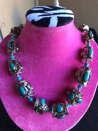 Tibetan Necklace Nepali Jewelry Turquoise Necklace, Cylindrical