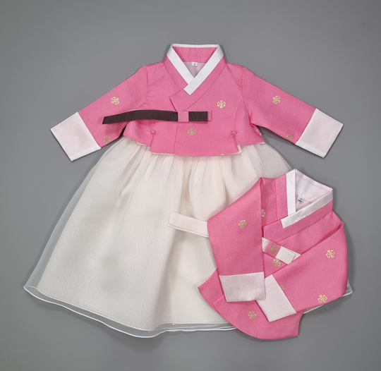 Hanbok Dress Girls Baby Korea Traditional Clothing Outfit Kids Children First Birthday Party Dol Dolbok 1-8 Years 공주한복 Gold Print Pink Ivory