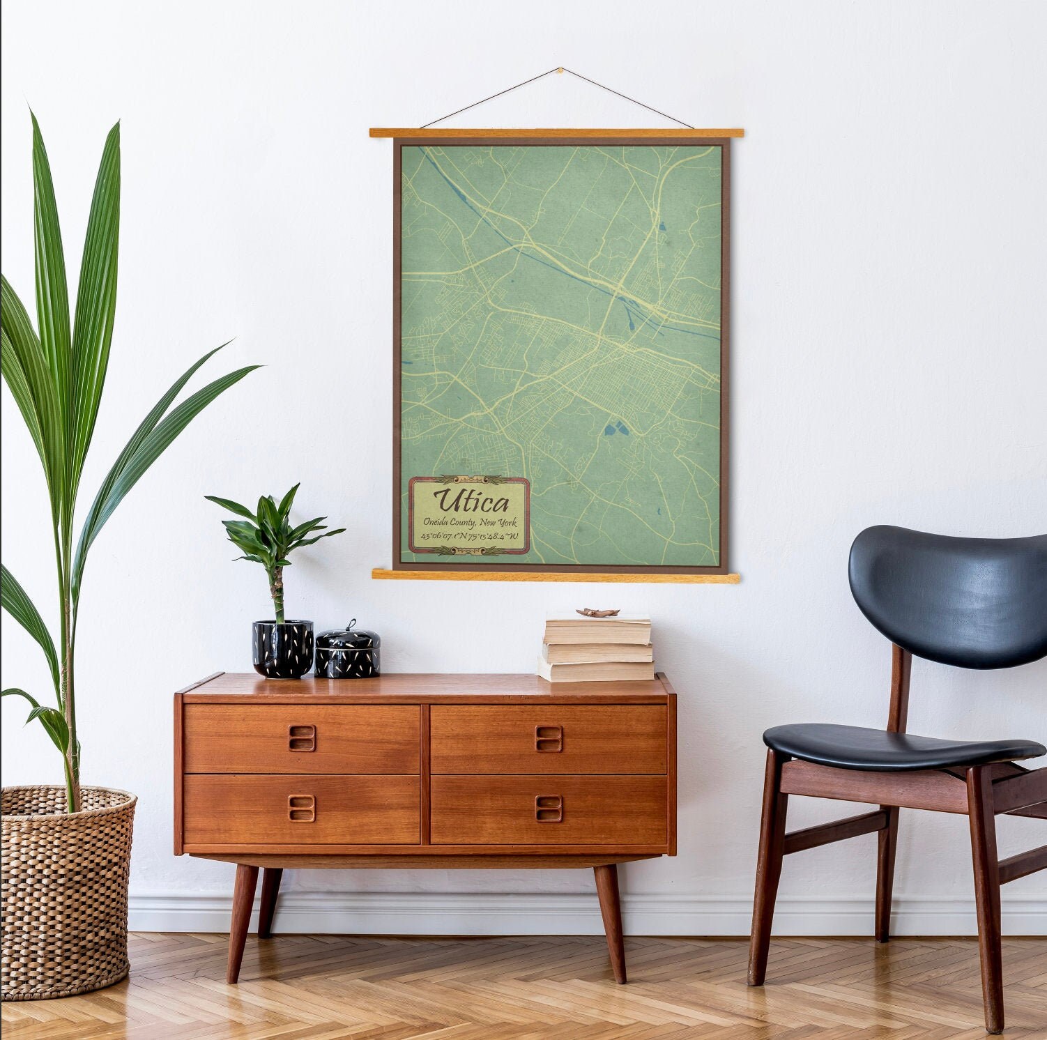 Utica New York Vintage Street Map | Hanging Canvas Of Printed Marketplace