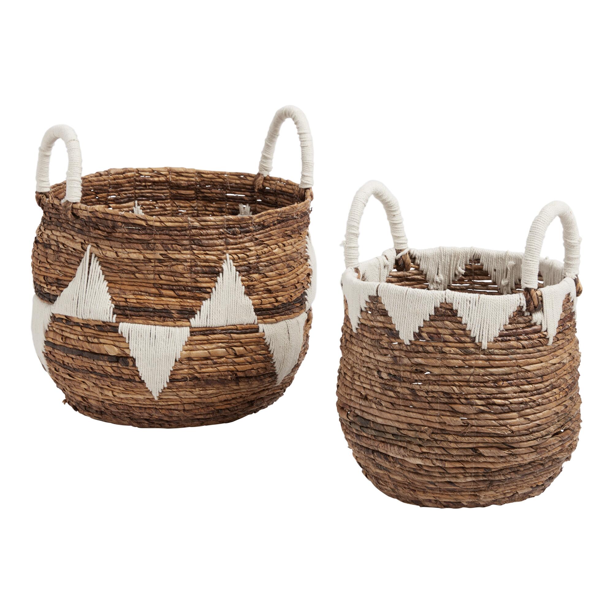 Triangle Cotton And Banana Leaf Poppy Tote Basket by World Market