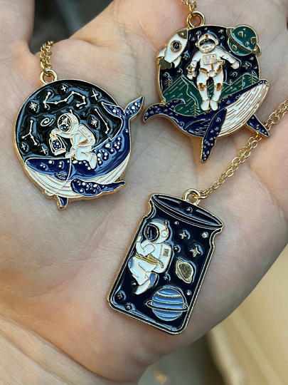 Ocean Space Necklace Whale Astronauts