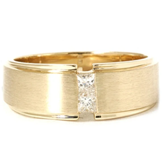 Vs 1/4Ct Princess Cut Brushed Diamond Mens Wedding Ring 14K White Gold Band Size 7-10