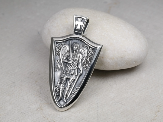 Saint Michael Commander Medallion, 2.5mm Spiga Neck Chain Sterling Silver 925, Shield Archangel Pendant, St Necklace, Jewelry