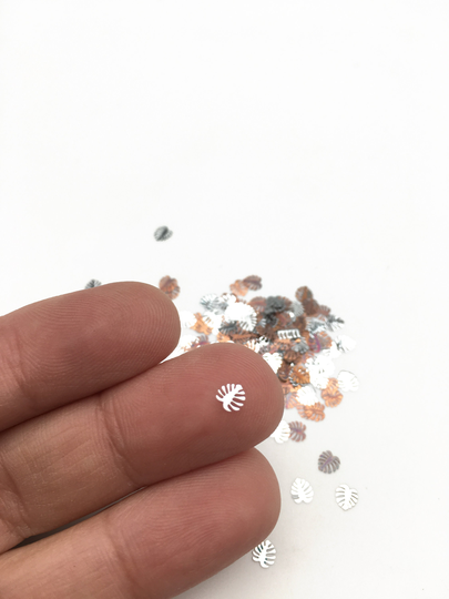 50 Tiny 5mm Silver Toned Monstera Leaf Cabochons, Cute Kawaii Nail Plant Cabs, Art Charm Resin Supplies, Add-On, #1677