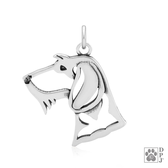Wirehaired Dachshund Pendant Necklace in Sterling Silver, Head