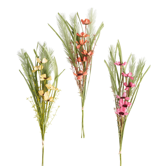 Faux Cosmos Flower and Pampas Grass Bunch: Yellow - Fabric by World Market