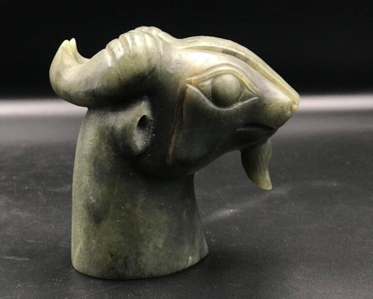 Beautiful Old Chinese Jade Carved Ram Head Animal Figure
