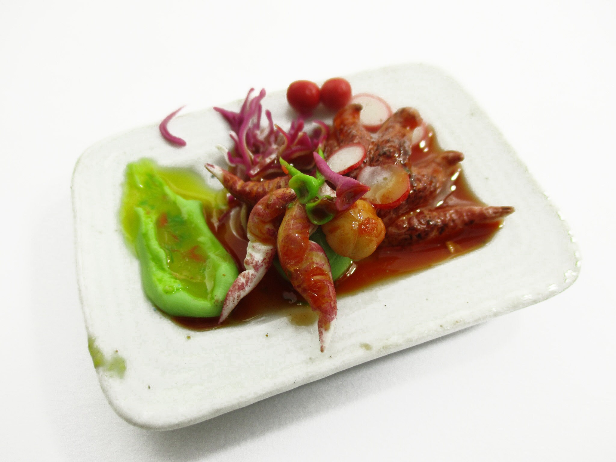 16 Compatible With Barbie Dollhouse Miniature Food Seafood Roasted Squid Ceramic Plate 14709