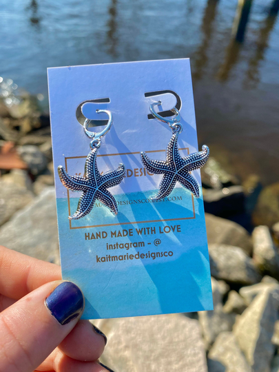 Antique Silver Starfish Huggies