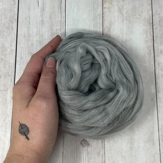 Merino Tencel Blend Tonal Wool Fiber, Pre-Drafted For Easy Spinning, Blending, Wet & Needle Felting, & Weaving. Royal - Variegated Gray