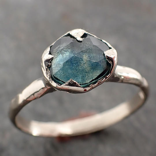 Fancy Cut Montana Blue Sapphire 14K White Gold Solitaire Ring Gold Gemstone Engagement 2970