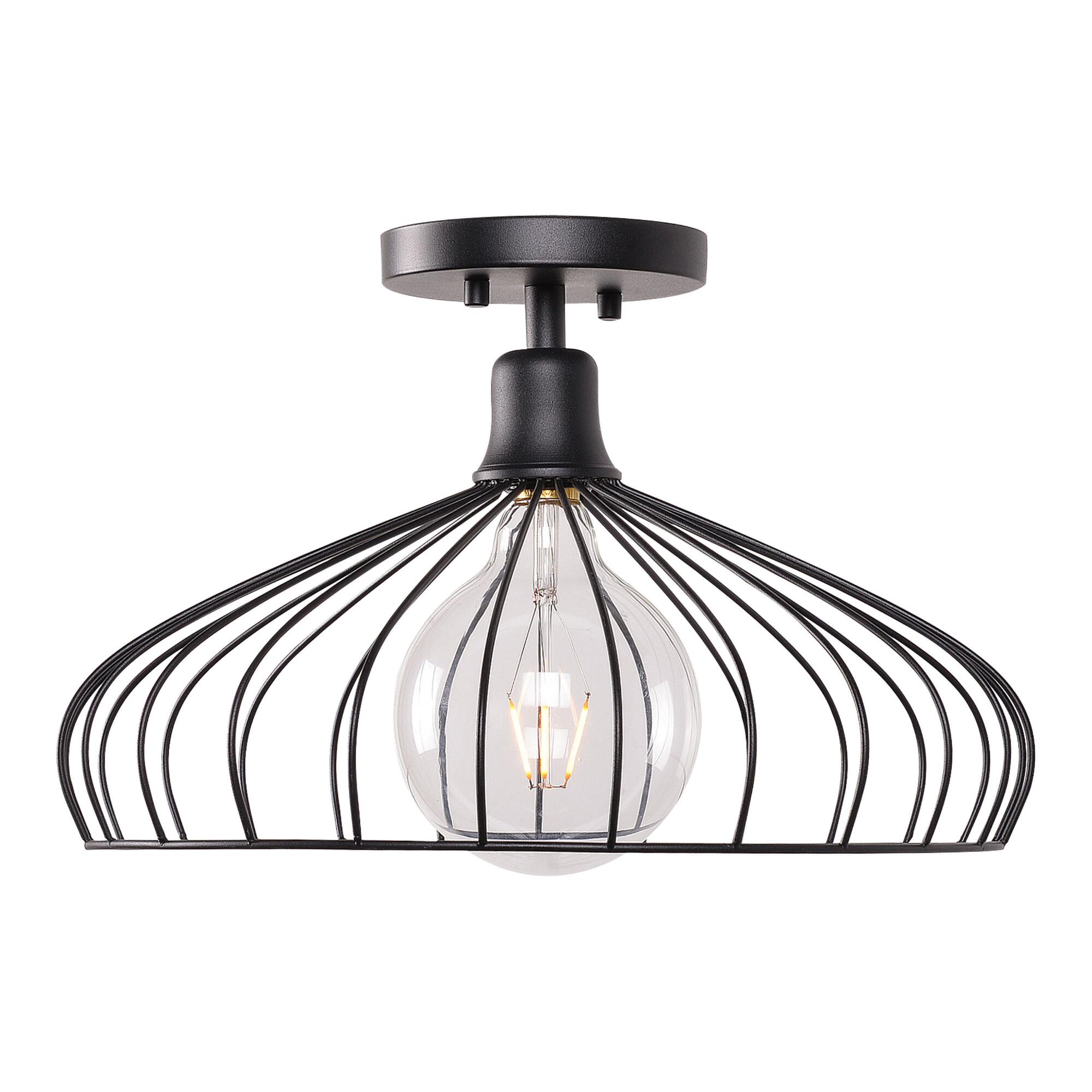 Black Wire Cage Semi Flush Mount Edward Ceiling Light by World Market
