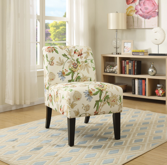 HomeRoots Amelia Modern Floral Pattern Blend Contemporary Accent Chair in Off-White | 320548
