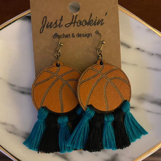 Pick Your Team Colors For These Fantastic Basketball Earrings, Wooden Drop Tassel Macrame Fringe