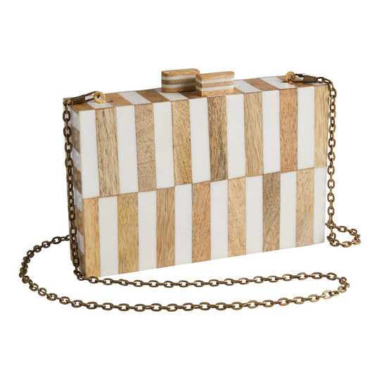 Rectangular Mango Wood And White Acrylic Crossbody Bag by World Market