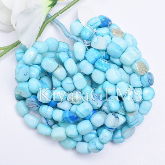 Blue Peru Opal Smooth Nuggets Gemstone Beads, Beads 16 Inch Full Strand, Tumble