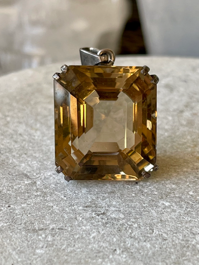 Beautiful Baguette Large Smokey Champagne Topaz Sterling Silver Vintage Pendant