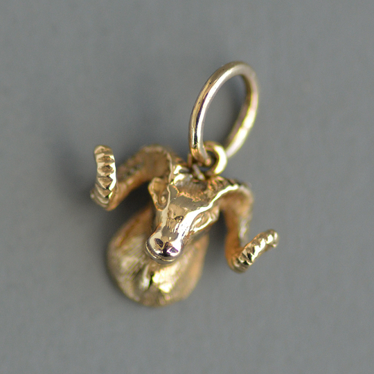 Antique Victorian Era Ram Charm Pendant in 14K Gold