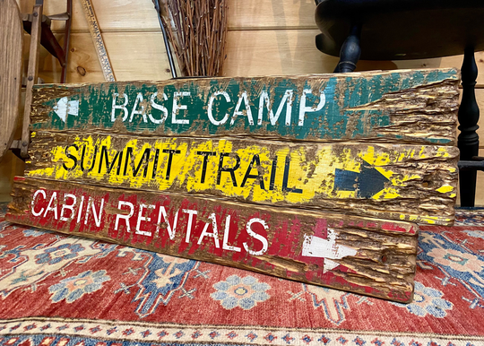Rustic Base Camp Sign, Distressed Log Cabin Signs, Hiking Gift, Rentals, National Park, Mountains, Camping, Summit Trail