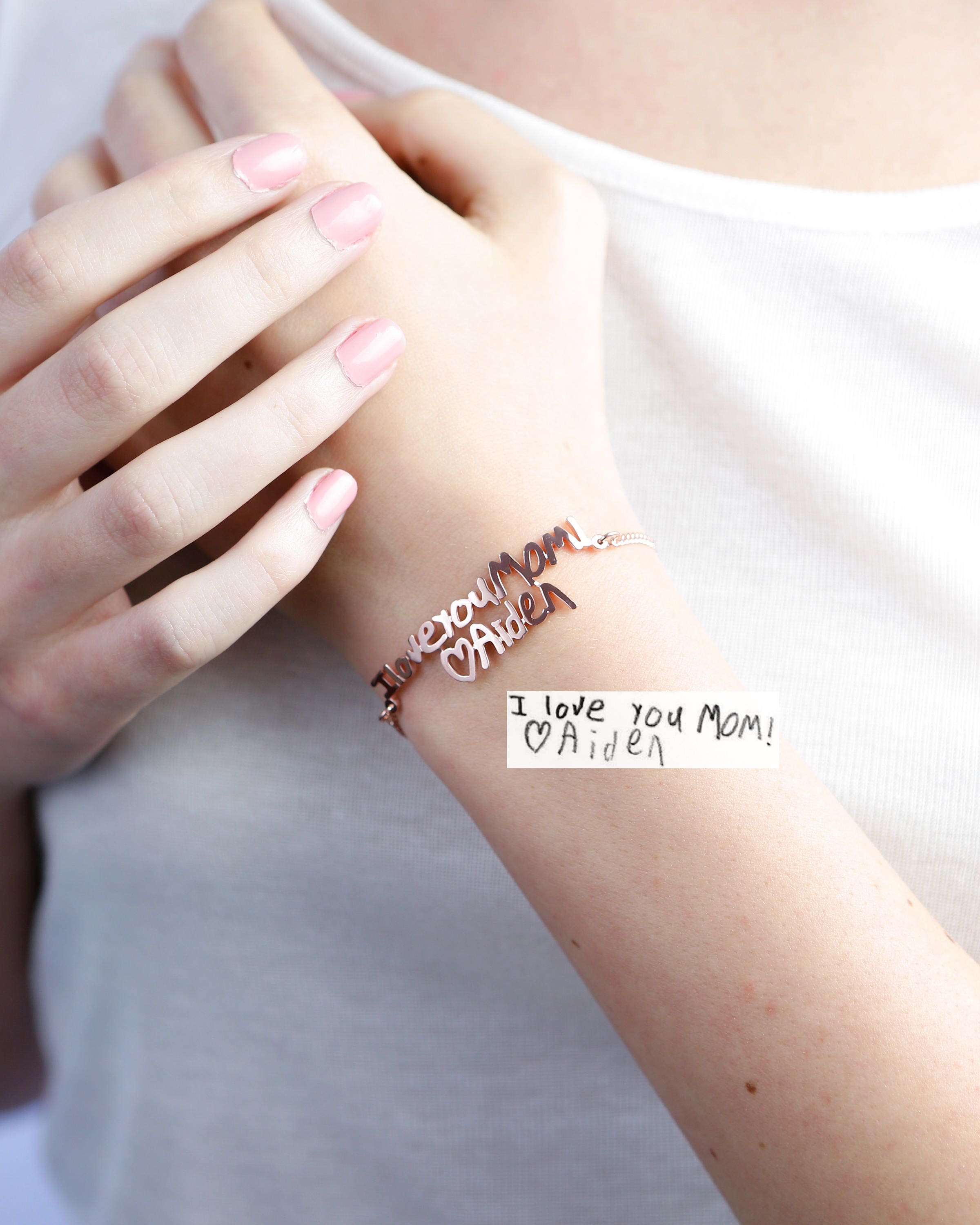 Kid's Handwriting Bracelet Personalized Meaningful Gift For Mom Custom Children Signature Jewelry Grandma Bh01