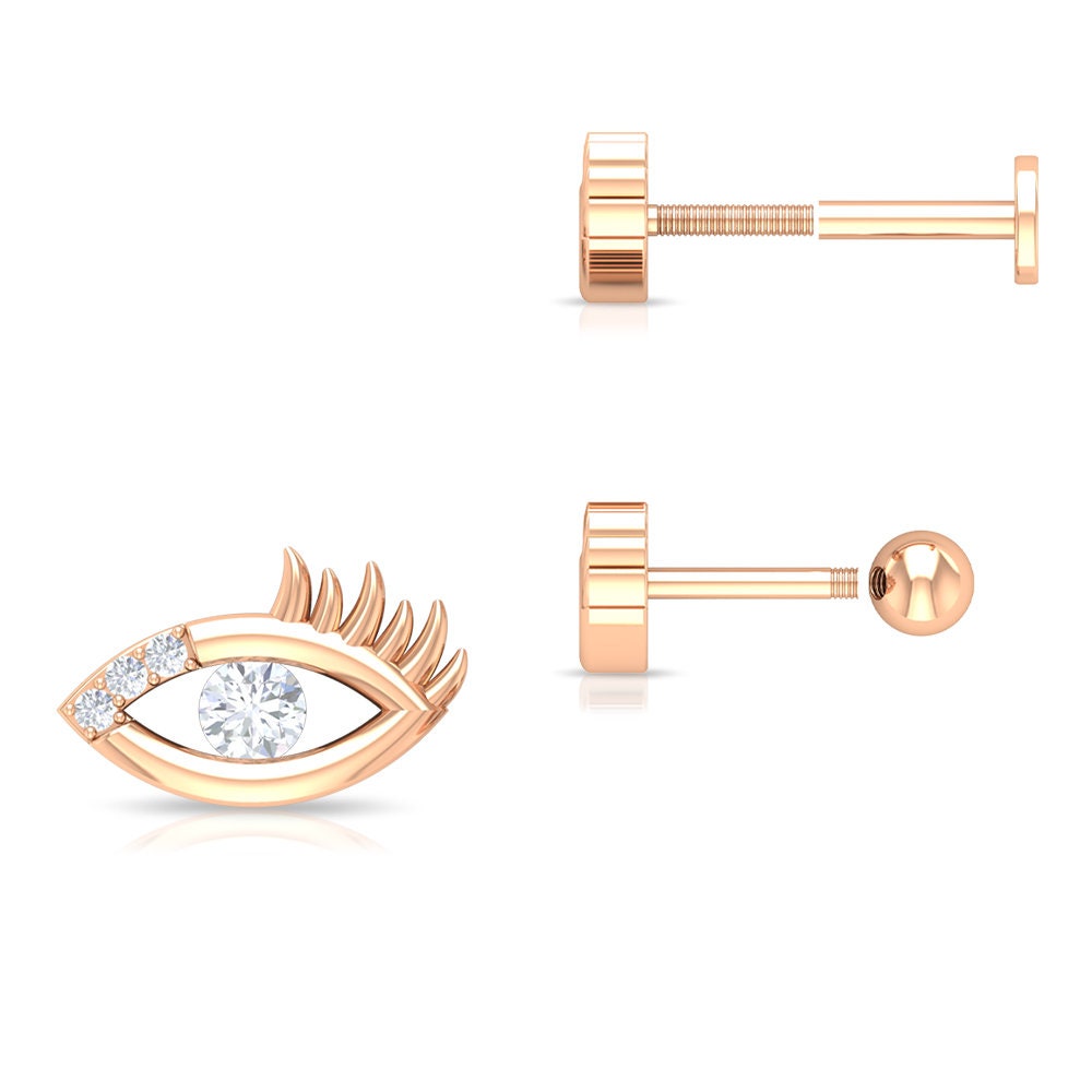 Diamond Stud Earrings, Eye Earrings Gold, Cartilage, Helix, Rook, Daith, Conch