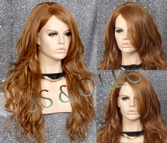 strawberry Blonde Human Hair Blend Full Wig Wavy Long Heat Safe Bangs Layered Cancer/Chemo/Alopecia/Cosplay Emo Anime