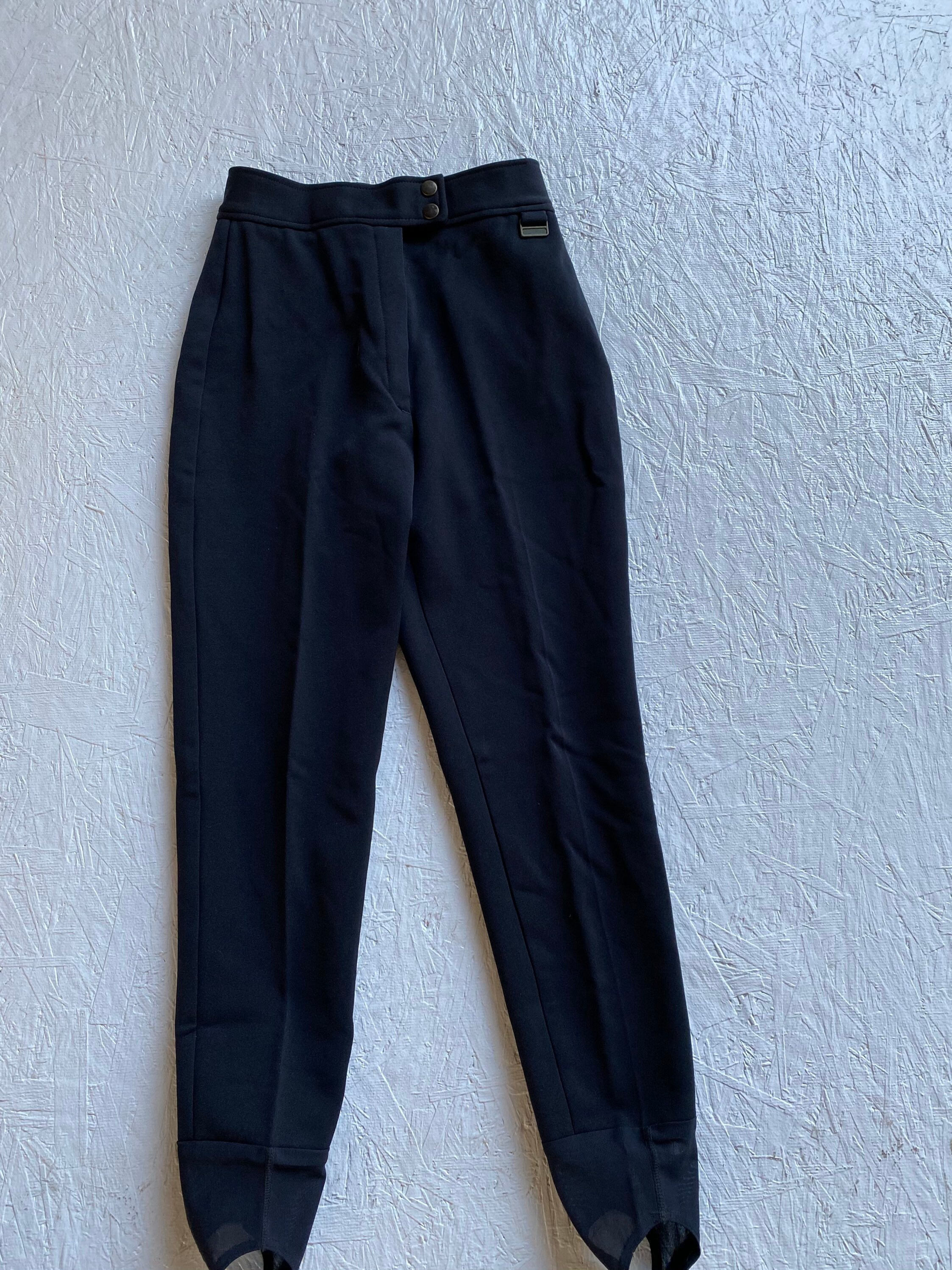 Vintage 80S Edelweiss Black Wool Blend Ski Pants With Stirrups Stretchy Waist 25 Xs