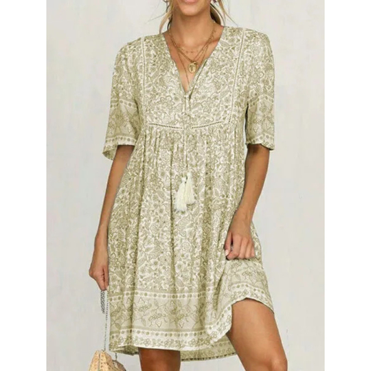 Light Blue Half Sleeve Cotton-Blend Dresses - Yellow, X-Large