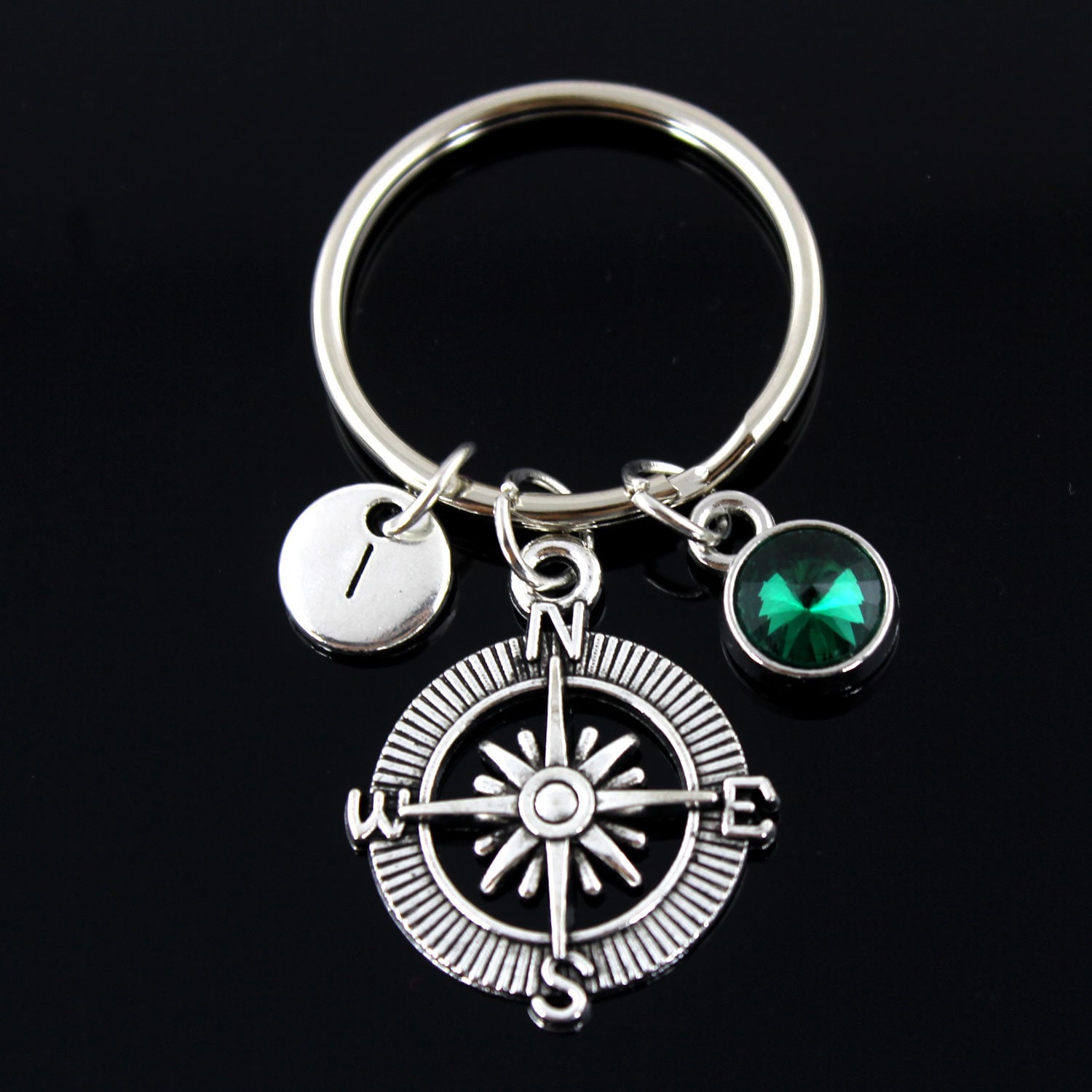 Compass Keychain, Graduation Gift, Friend Graduate High School, College, Encouragement Gift, Birthstone /Intitial Keychain