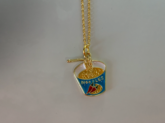 Spicy Ramen Noodle Cup Gold Enamel Necklace