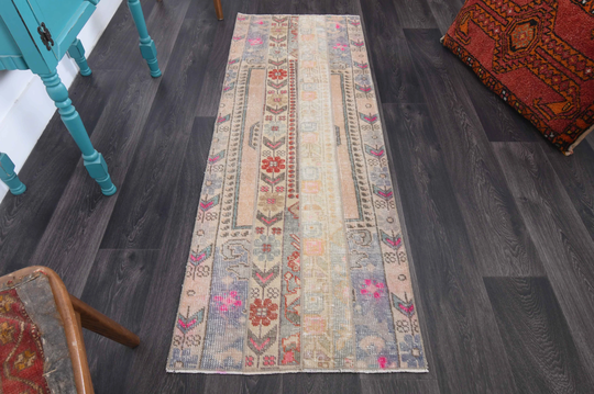 2.3x6.2 Ft Hallway Runner Rug, Turkish Rug, Bohemian Wool Vintage Runer Beige Handmade Oushak Authentic Rug