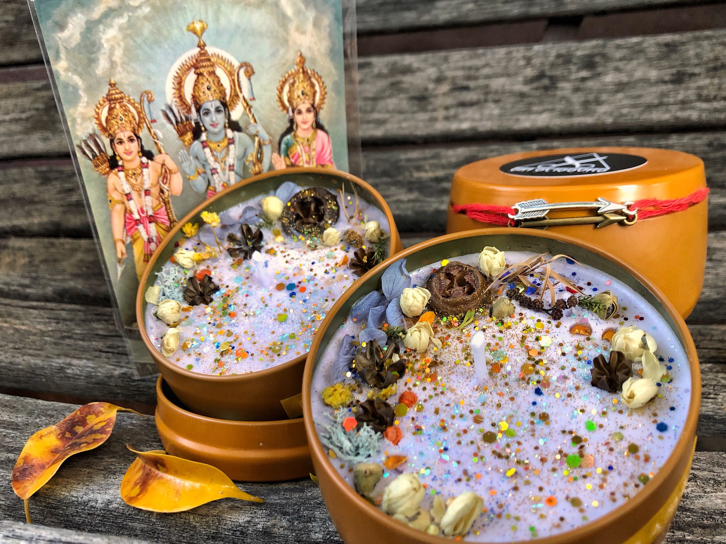Meditation Candle, Spiritual Ritual Flower Candle With Flowers, Lord Rama, Floral Yoga