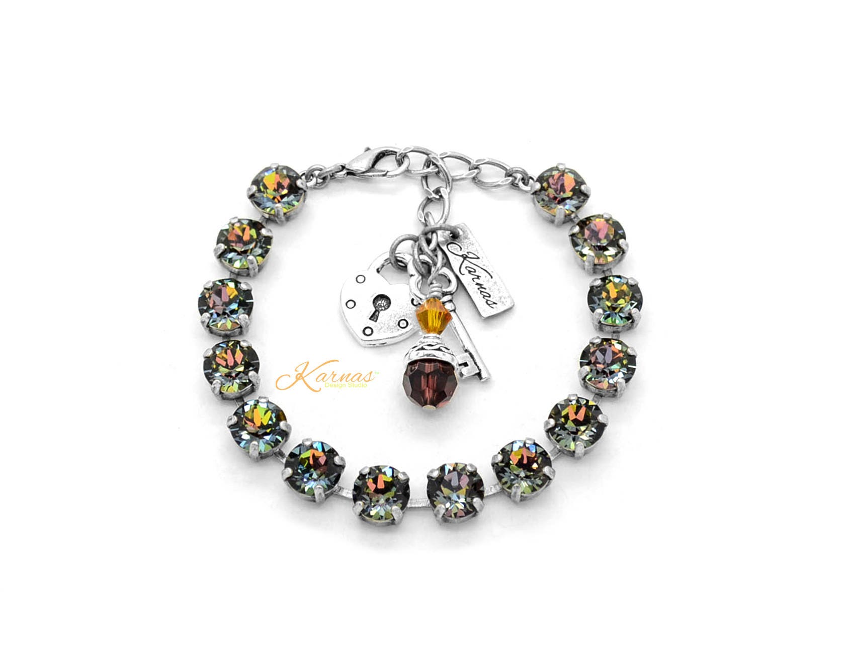Crystal Twilight 8mm Charm Bracelet Made With K.d.s. Premium Crystal Choose Your Finish Karnas Design Studio Free Shipping
