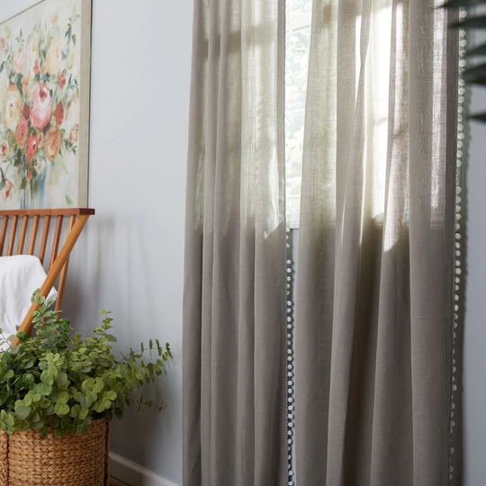 allen + roth 84-in Grey Polyester Blend Light Filtering Back Tab Single Curtain Panel in Gray | X854.07384ZBG