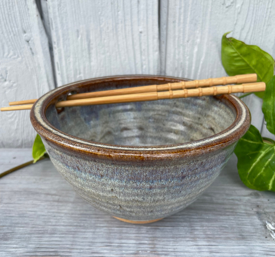 Single Rice Bowl - Noodle Ramen Ceramic With Chopsticks Pho Bowl- Stoneware Maple Sugar Glaze