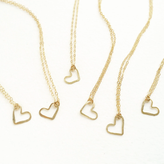 Bridesmaid Jewelry, Heart Necklace, Bridesmaid Gift, Hand Hammered Open Charm Set Of 6 Bridal Necklaces