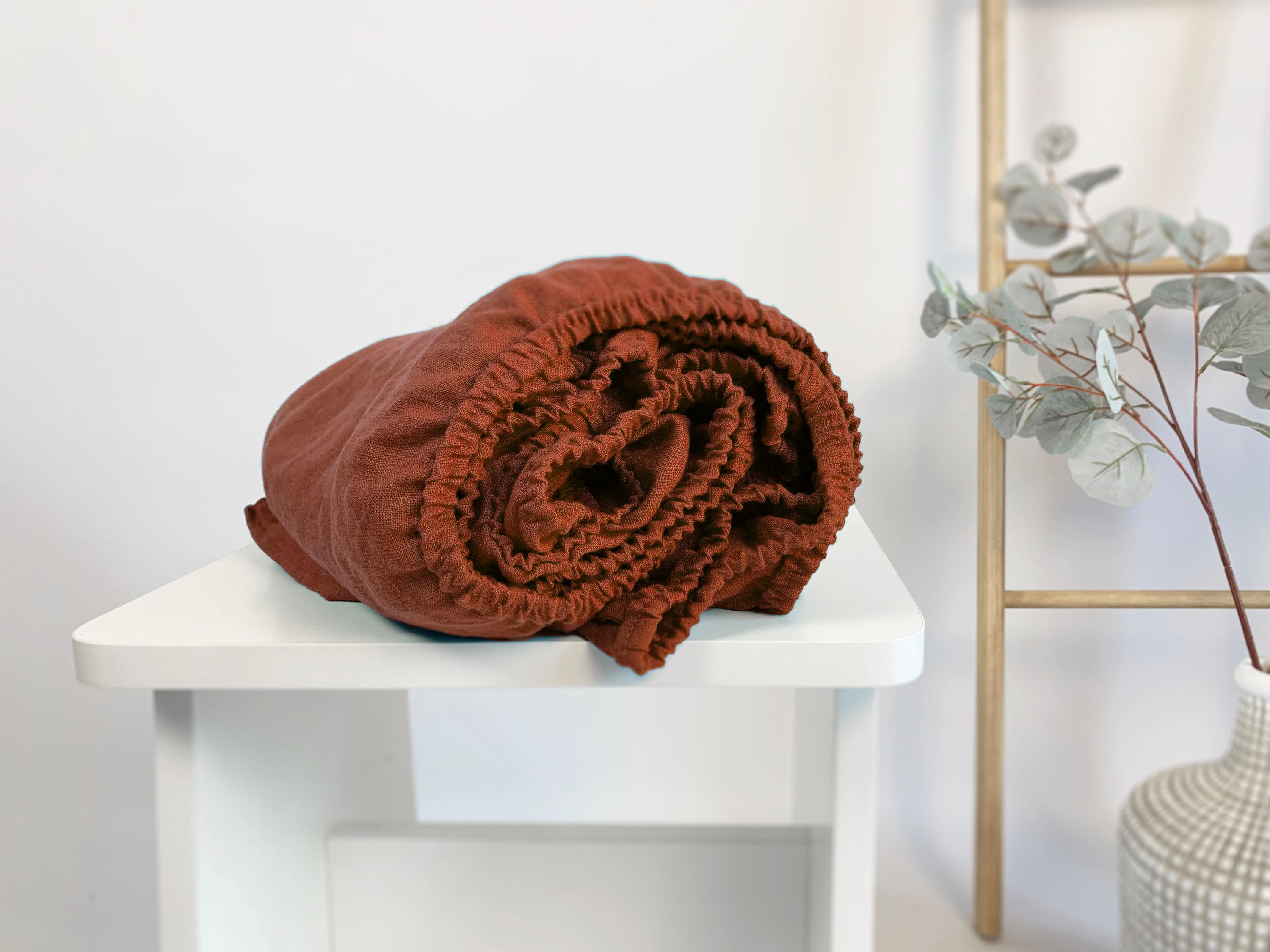 Terracotta Linen Fitted Sheet Custom Size Burnt Orange Full Queen King Cal Deep Rust