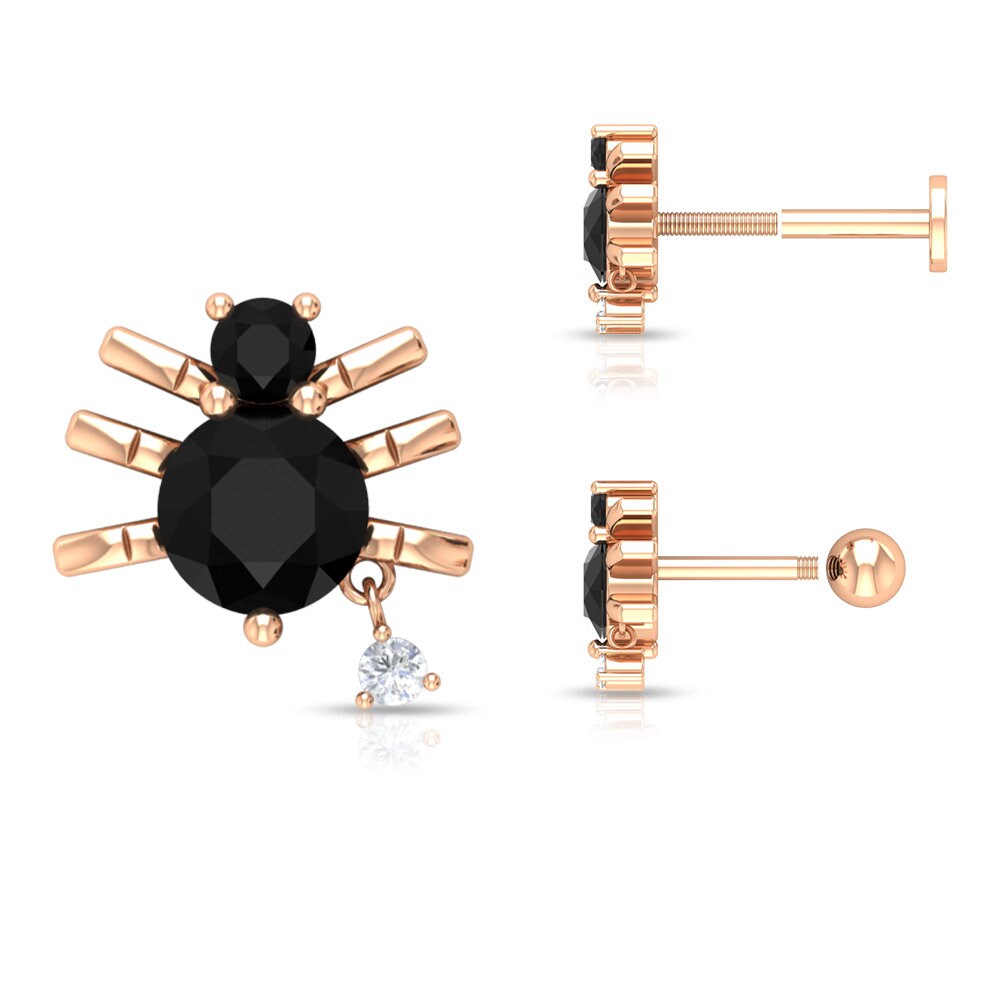 Spider Stud Earrings, 3/4 Ct Black Diamond Insect Earrings For Women