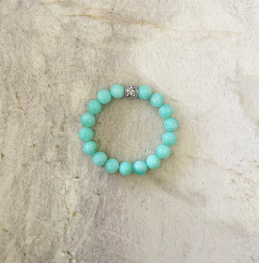 Pastel Green Australian Chrysoprase & Swarovski Crystal 10mm Round Beaded Stretch Stacking Bracelet