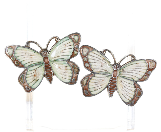 Vintage Sterling Enamel Butterfly Screw Back Earrings