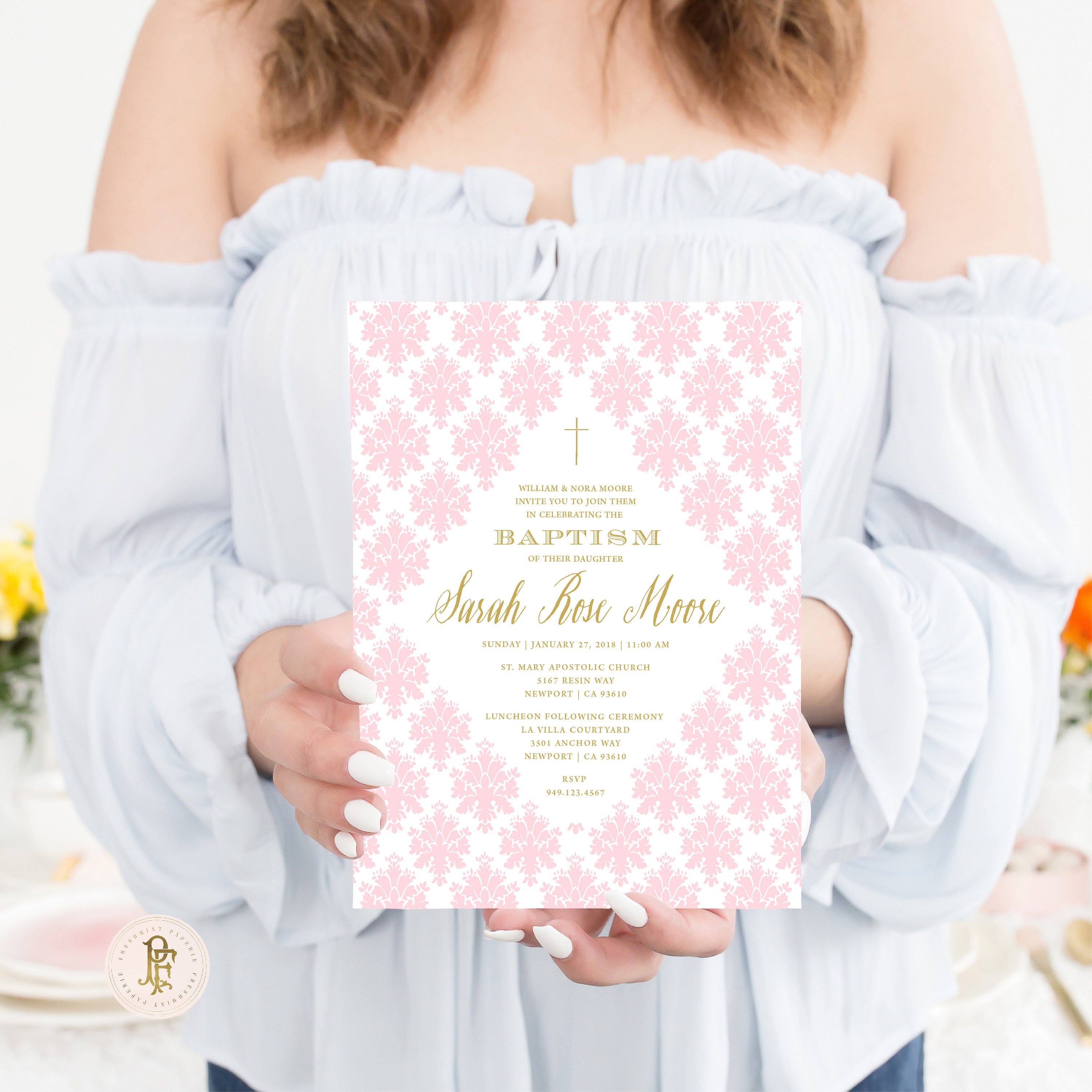 Baptism Invitation - Christening Dedication Invite Girls Invite 109