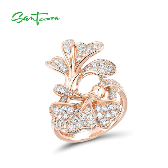 Santuzza Handmade Hyacinth Flower 925 Sterling Silver in Rose Plating Ring With Sparkling Cubic Zirconia R316599Wczsr925