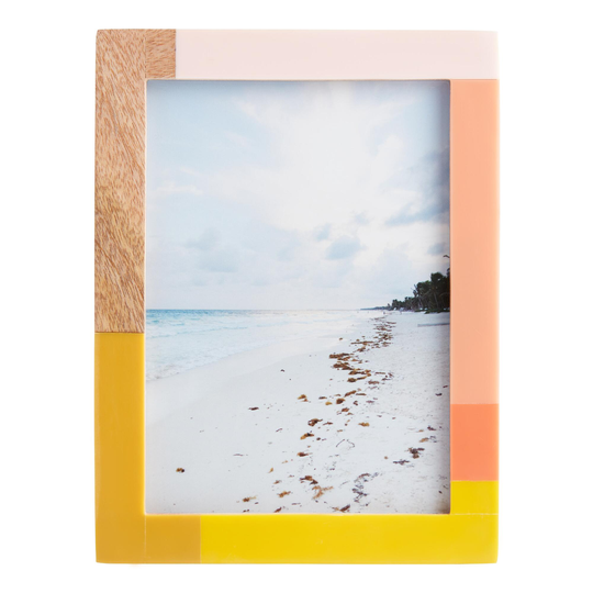 Wood Happy Color Blocked Frame: Multi - Small by World Market