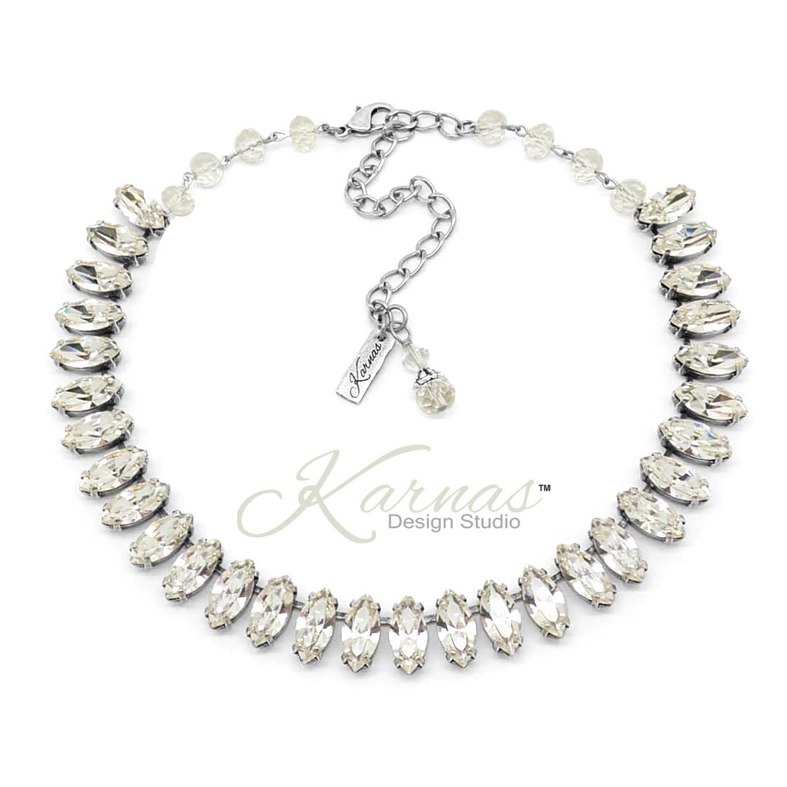 Crystal Clear 15x7mm Marquis Necklace Made With Genuine Crystal Antique Silver Karnas Design Studio Free Shipping