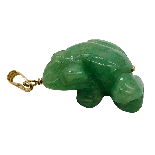 Aventurine Frog Pendant Necklace | Semi Precious Stone Jewelry 14K Gf