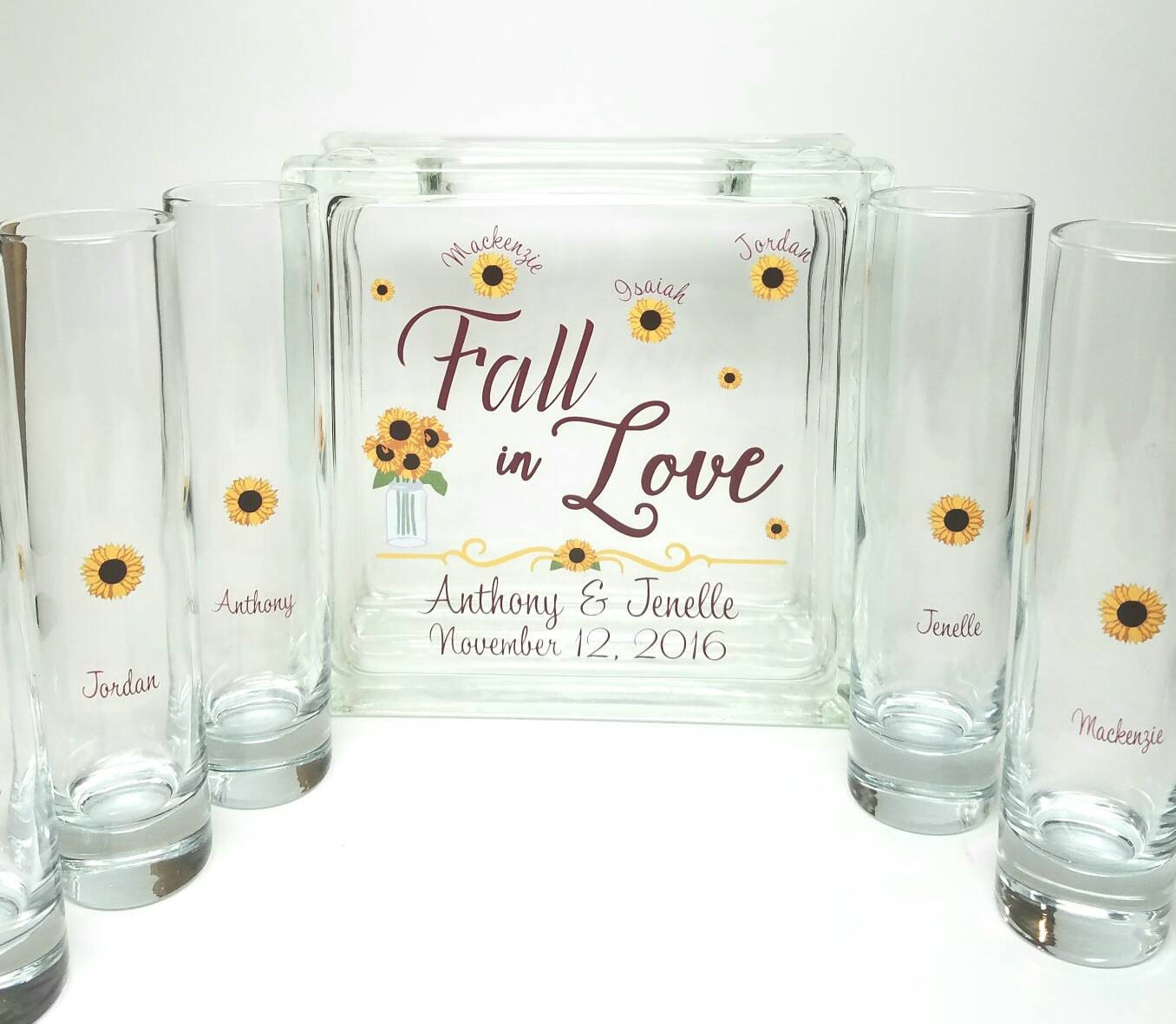 Sunflower Theme Blended Family Sand Ceremony Set With Lid, Unity Candle Alternative, Country Fall Wedding Decor, Barn Theme