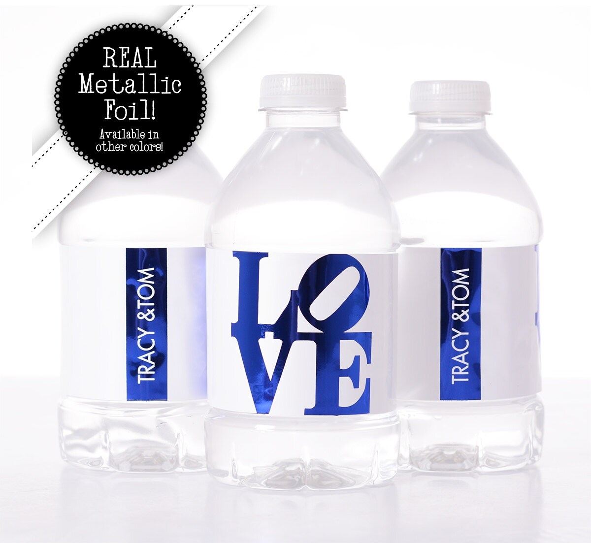 Metallic Foil Wedding Water Bottle Labels - Real Metallic Foil Shiny Custom Wdiw-266
