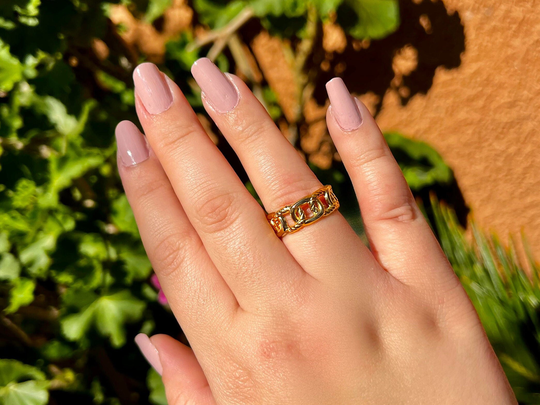 Gold Link Ring, Chain Cuban Stainless Steel Ring
